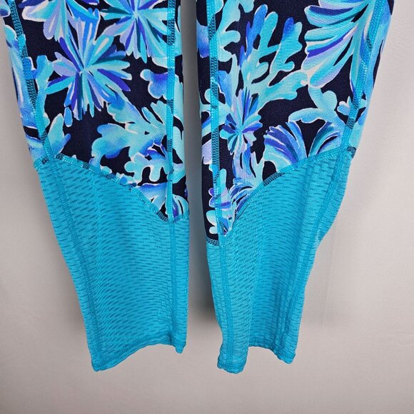 Lilly Pulitzer Weekender Midi Legging Luxletic Small In Too Deep Blue Mesh Hem - Picture 3 of 7